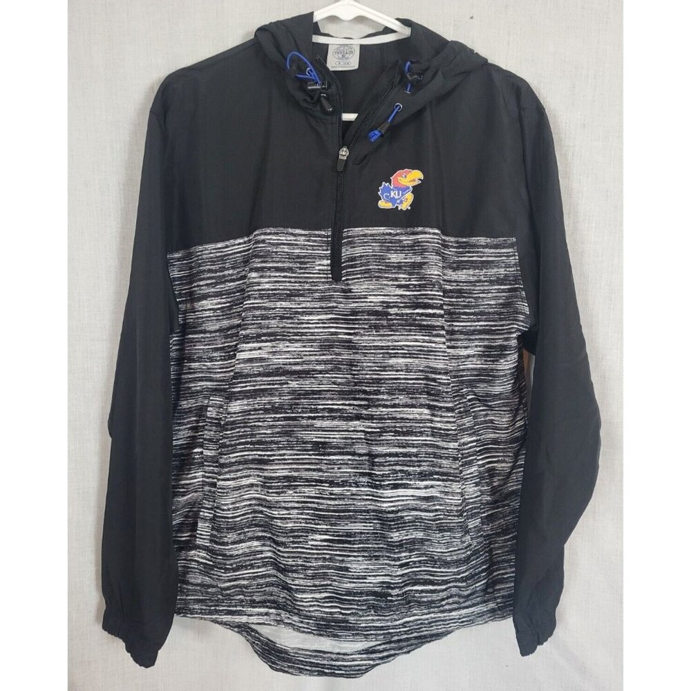 KU Kansas Windbreaker W (M)  1/4 zip Pullover College Jacket Jayhawks hood